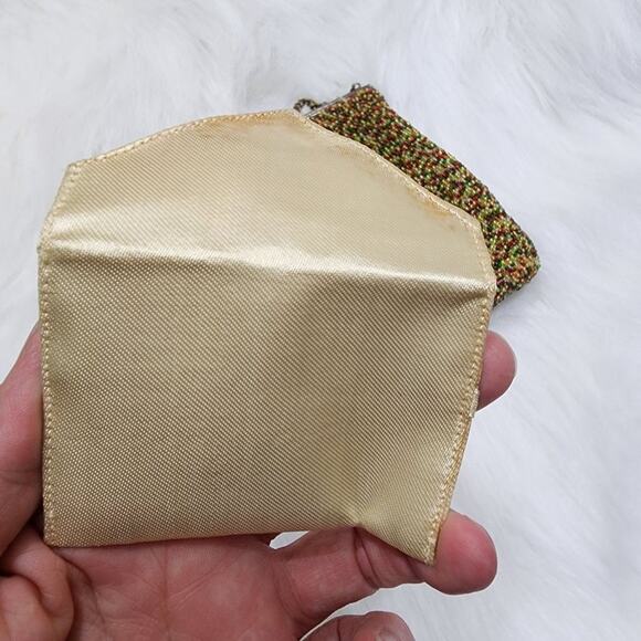 Vintage unbranded glass seed beaded gold, red & green clutch chain handle purse - Picture 14 of 16